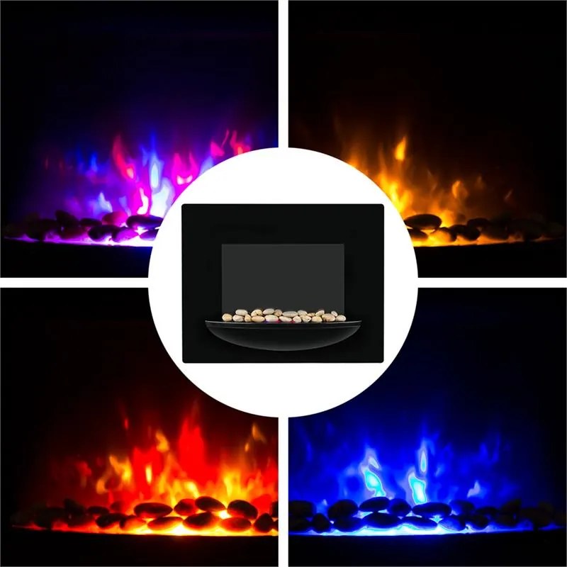 Feuerschale, elektromos kandalló, 1800 W, fali, láng illúzió, díszkövek, fekete