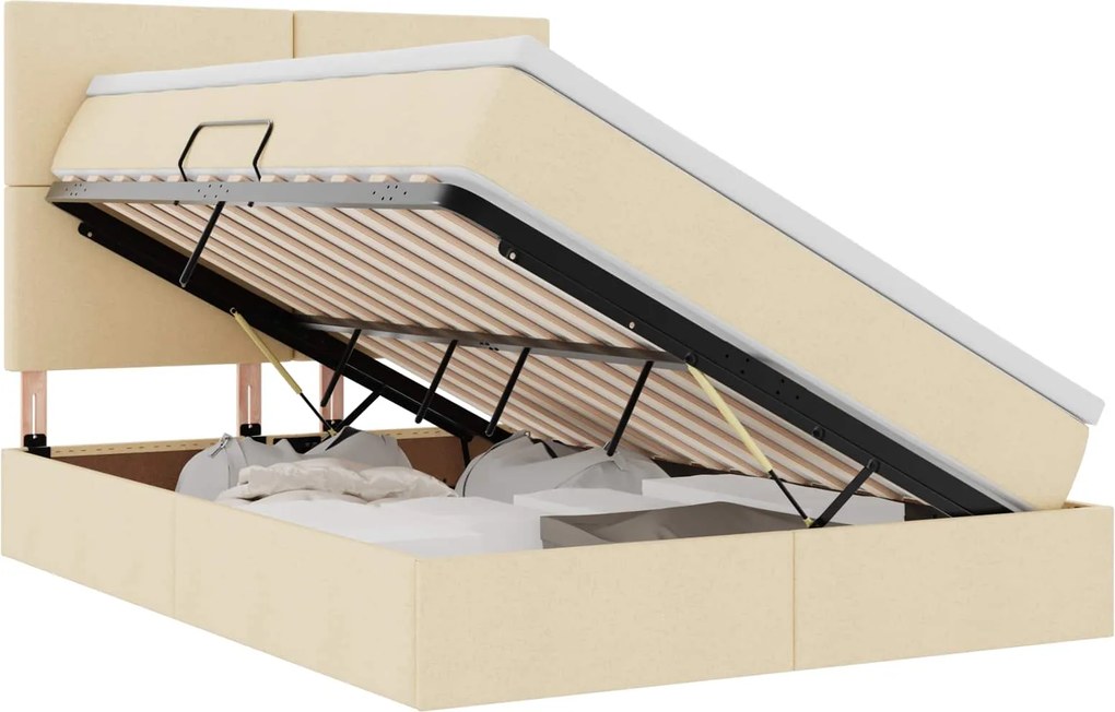 vidaXL Ágy tárolóval és matraccal Krém 140 x 190 cm Poliészter