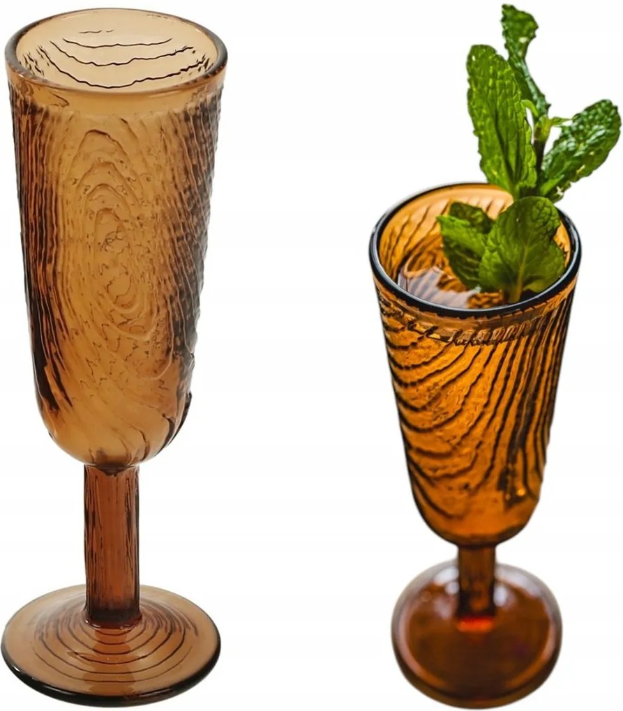 Pezsgős Pohár Üveg Mintás Fa Szelet Arbre Barna Design