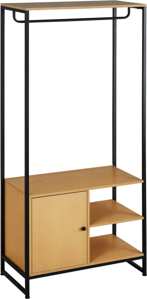 HOMCOM Fém és Fa Ipari Stílusú Ruhatartó, Szekrény Belső Polccal és 2 Nyitott Oldalsó Rekesszel, 80x40x180cm, Természetes | Aosom