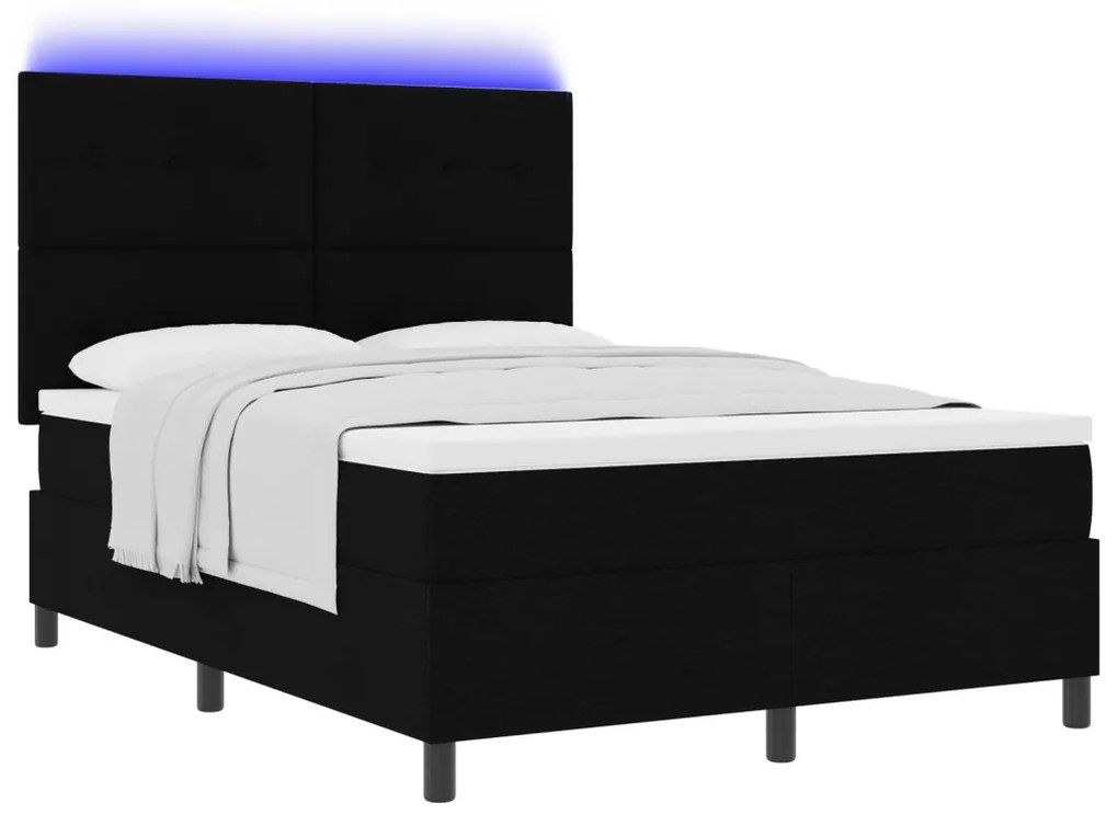 Rugós ágy matraccal és LED világítással, fekete színben, 160 x 200 cm-es szövet