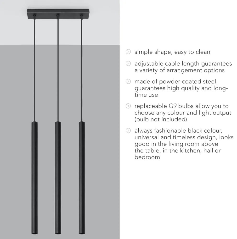 Fideus fekete függőlámpa, hosszúság 30 cm - Sollux
