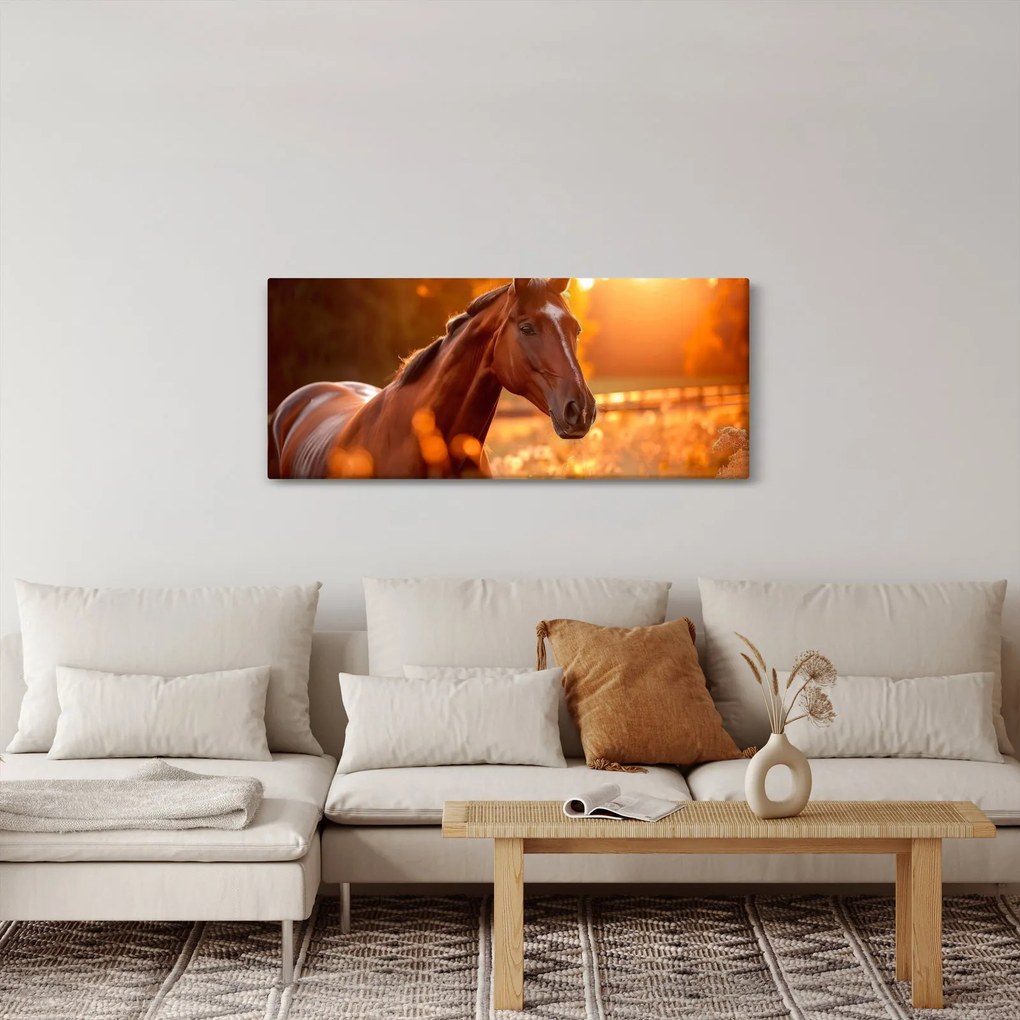 Kép - Ló a naplementében (120x50 cm)
