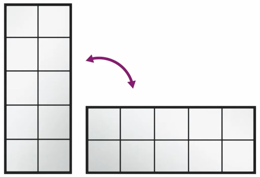 Fekete fém fali tükör 100 x 40 cm