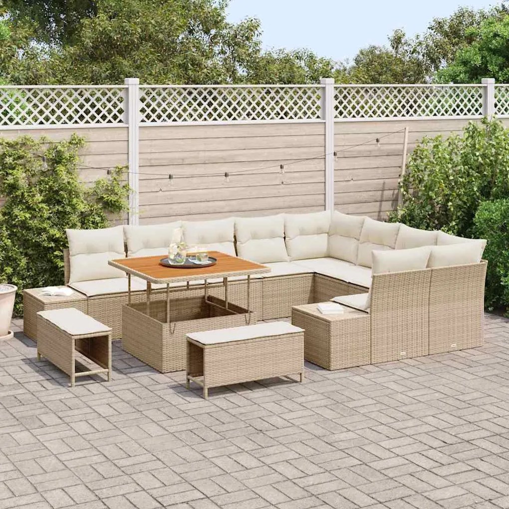 Kerti Kanapé Szett tárolóval 12 pcs Bézs Poli rattan