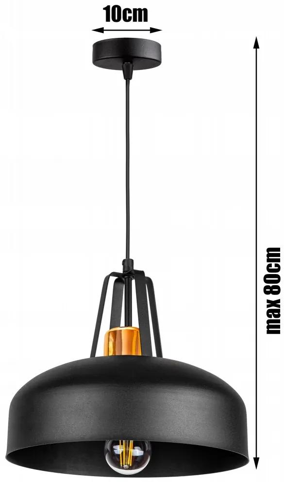 Glimex BELL állítható függőlámpa fekete réz/króm 1x E27 + ajándék LED izzó