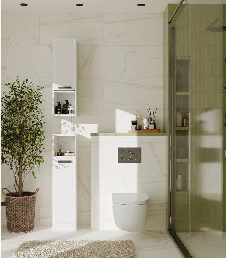 MEXY 1D fürdőszoba szekrény 25.5x24x102 cm, fehér-fekete