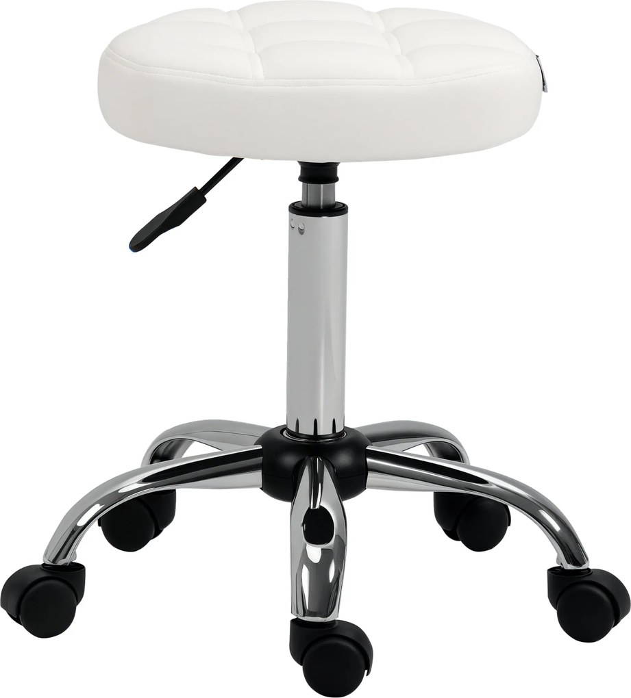 Vinsetto Görgős Szék Magasságban Állítható Munka Szék, Forgószék Szalonhoz, Műbőr Fehér Ø35.5 x 51-67 cm | Aosom