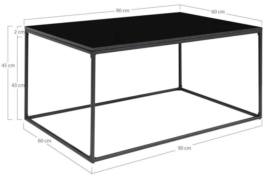 Vita dohányzóasztal fekete, fekete kerettel 60x90x45 cm