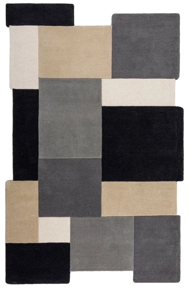Fekete-szürke kézi szövésű gyapjú szőnyeg 150x240 cm Collage Monochrome – Flair Rugs
