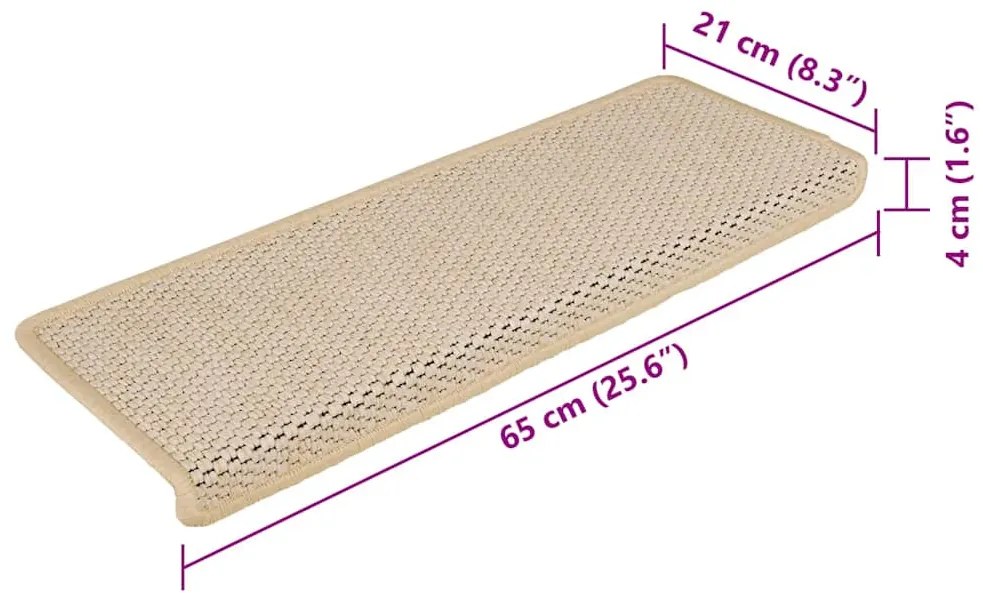 15 db szizál hatású krémszínű öntapadó lépcsőszőnyeg 65x21x4 cm