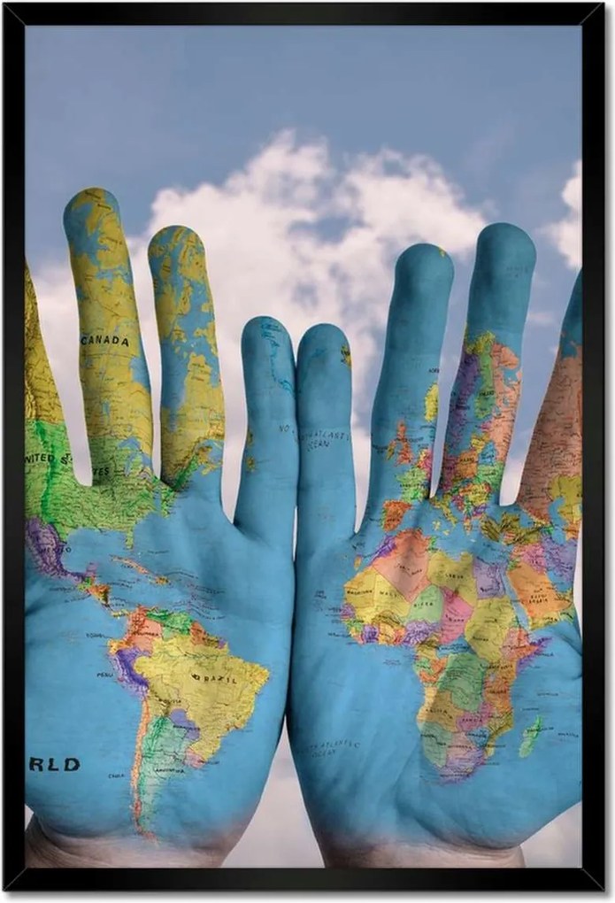 Poszterek keretben 40x60 Világtérkép Világkéz