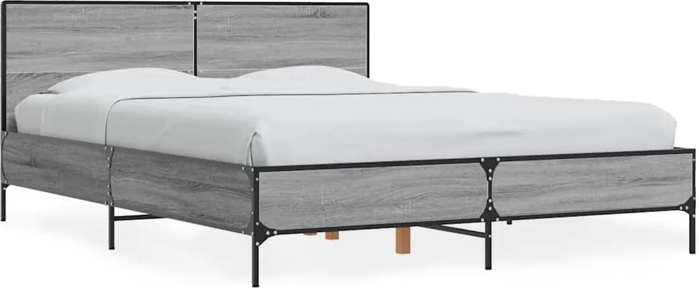 vidaXL szürke sonoma szerelt fa és fém ágykeret 140x190 cm