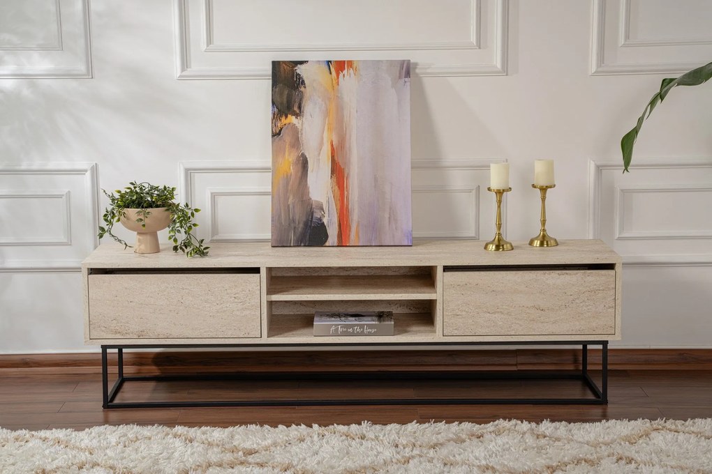 TV szekrény Escape 180 -Fekete, Travertine