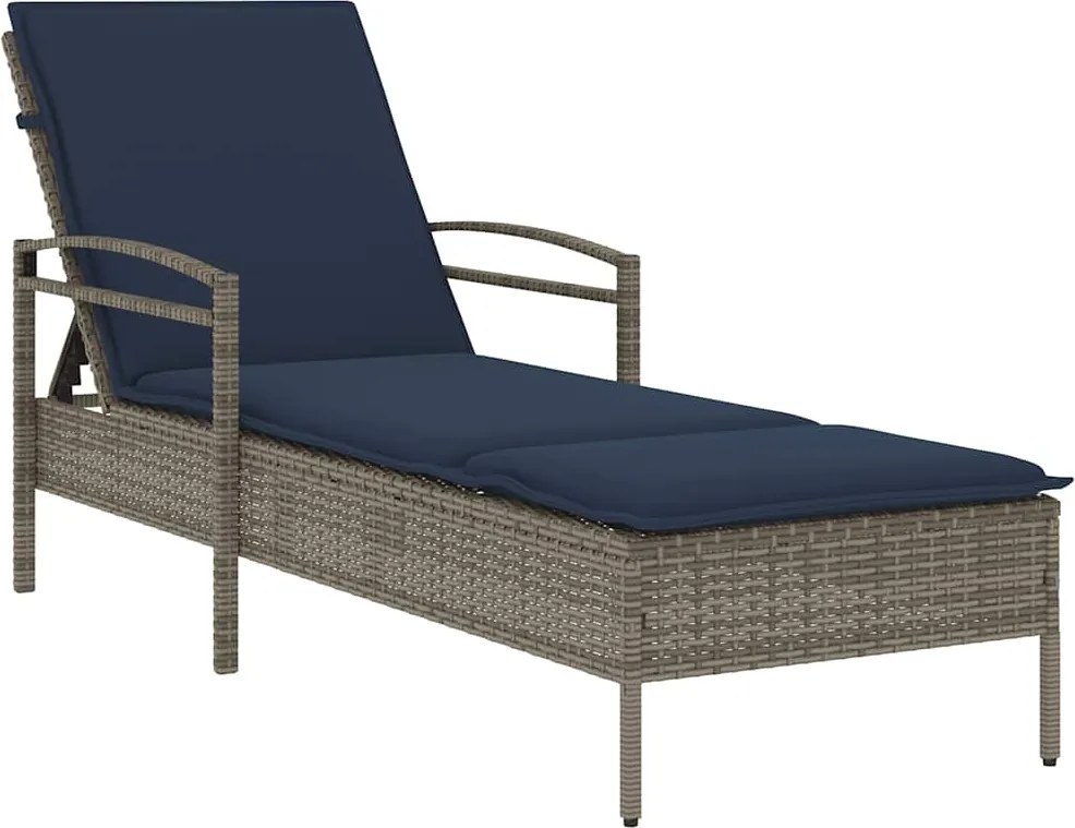 vidaXL szürke napozóágy párnával 63 x 200 x 81 cm polyrattan (csak az USA-ban)