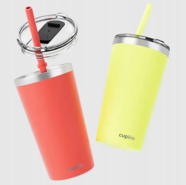 Thermo bögre cupkin (12 oz.) szigetelt bögre szívószállal coral és sárga