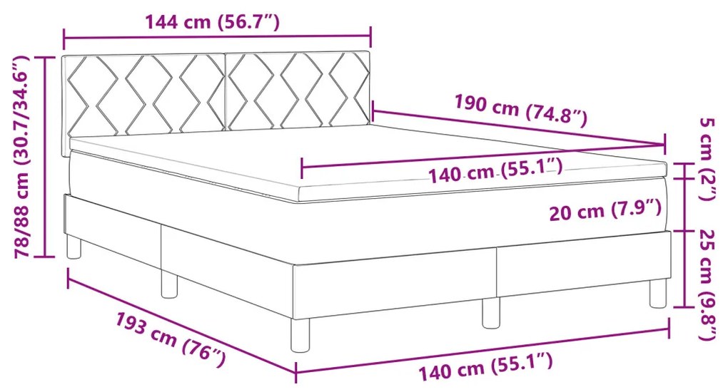 Boxspring Ágy Matrac &amp; LED Fekete 140x190 cm Bársonyos