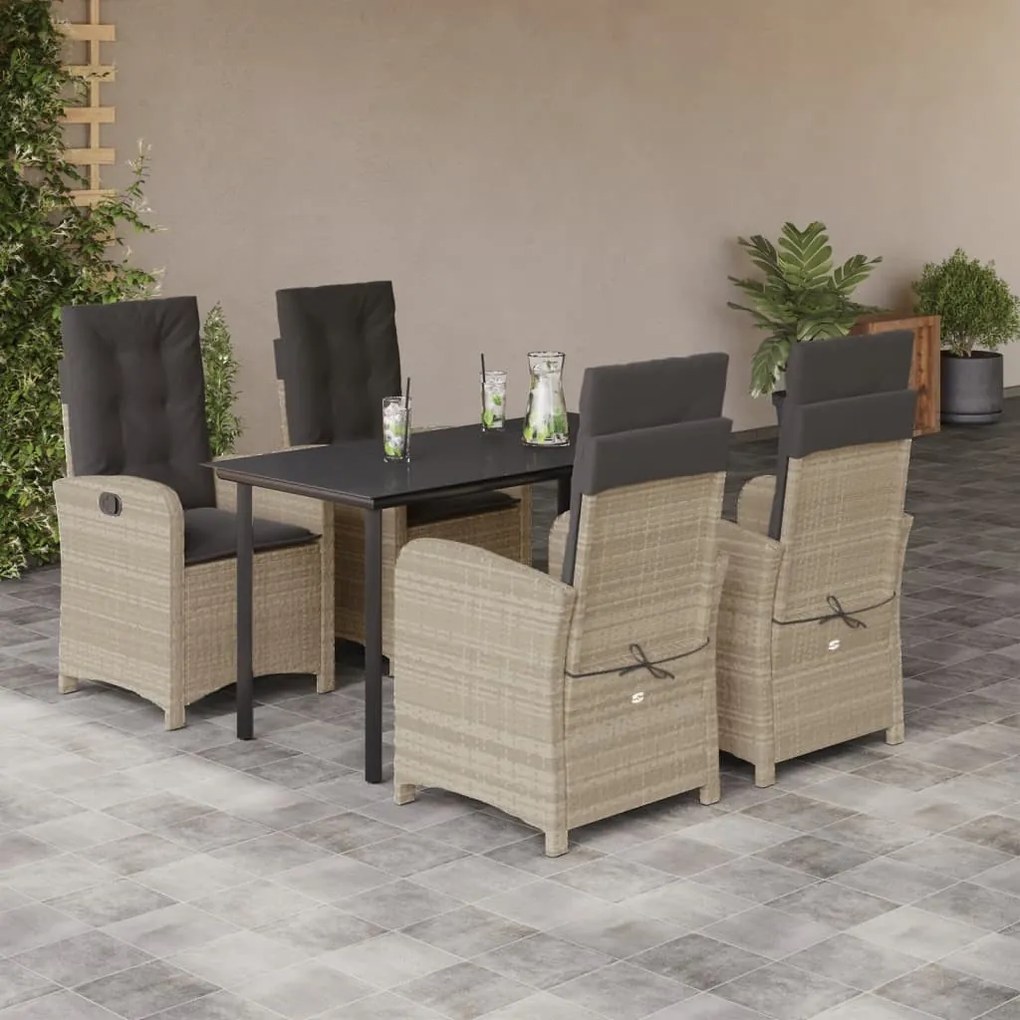 5részes világosszürke polyrattan kerti étkezőgarnitúra párnával
