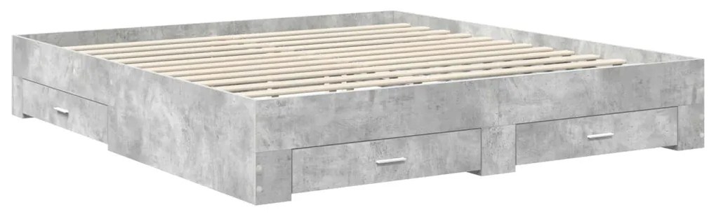 vidaXL Ágykeret fejtámlával fiókkal Beton Szürke 200 x 200 cm Faanyag