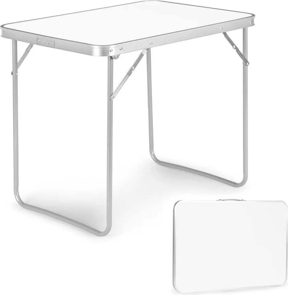 Kerti asztal, MultiGarden GMFC-FY8060, fehér, 80 x 60 cm, összecsukható, magasság: 70 cm, bőrönddé hajtható, hordfogantyúval, teherbírás: 30 kg