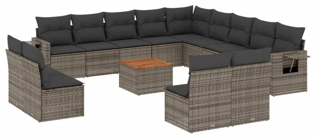 14 részes szürke polyrattan kerti ülőgarnitúra párnákkal