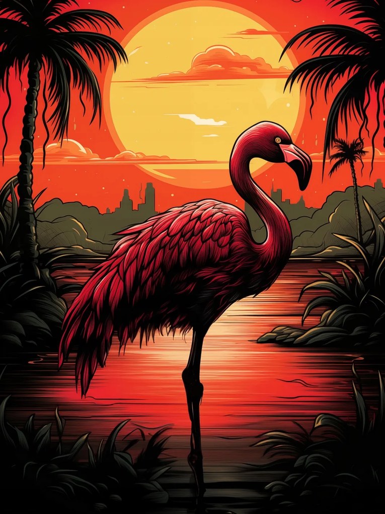 Poszter 15x20cm Flamingó a víz felett