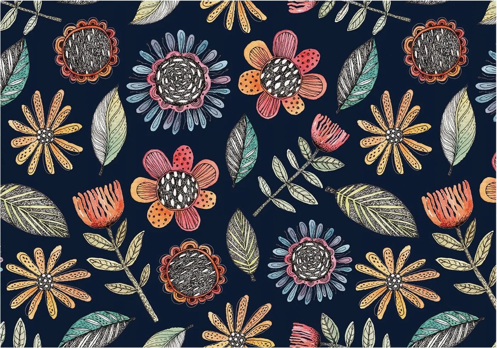 Fali fotótapéta Flizelin a szobába Virágos mozaik 208x146 Ragasztó