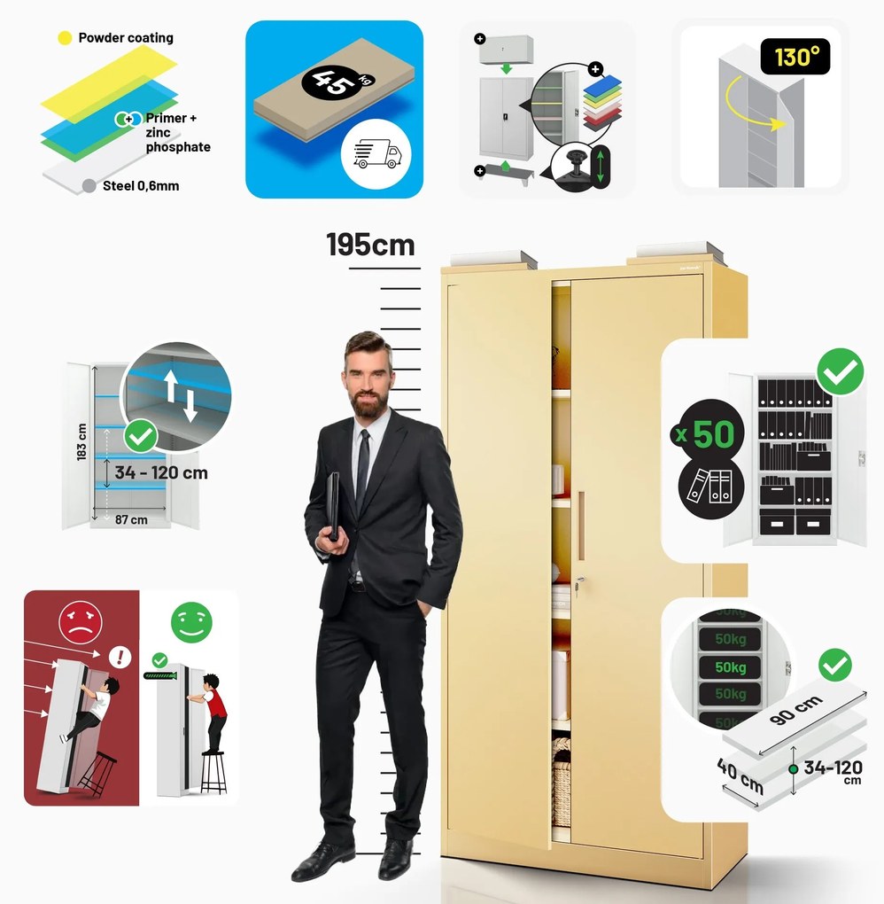 Nagyméretű polcos szekrény JAN H, 900 x 1950 x 400 mm, Fresh Style: bézs