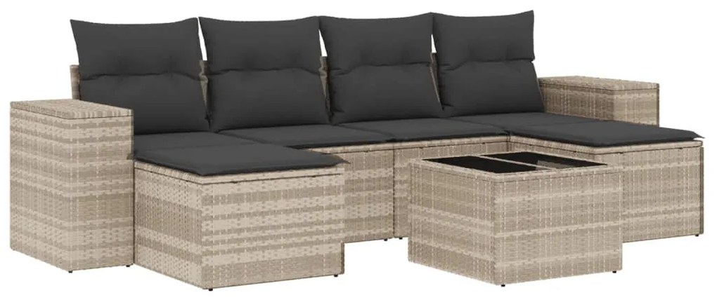 7 részes világosszürke polyrattan kerti ülőgarnitúra párnákkal