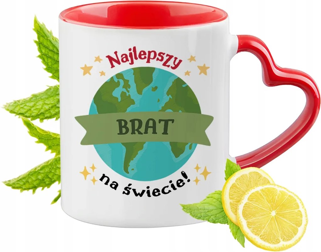 Testvérnek Piros Bögre Szív Alakú Füllel Ajándék Nyomtatott