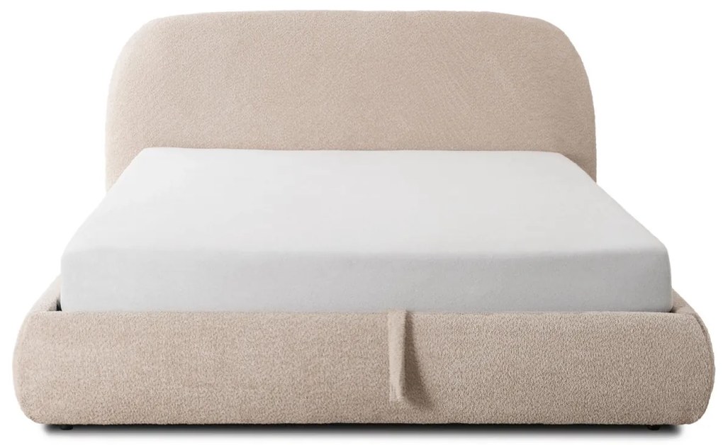 Bézs Bouclé Franciaágy Ágyneműtartóval. 160×200 ROSSO