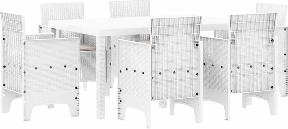 vidaXL Kert étkező szett 7 pcs Fehér Polt rattan