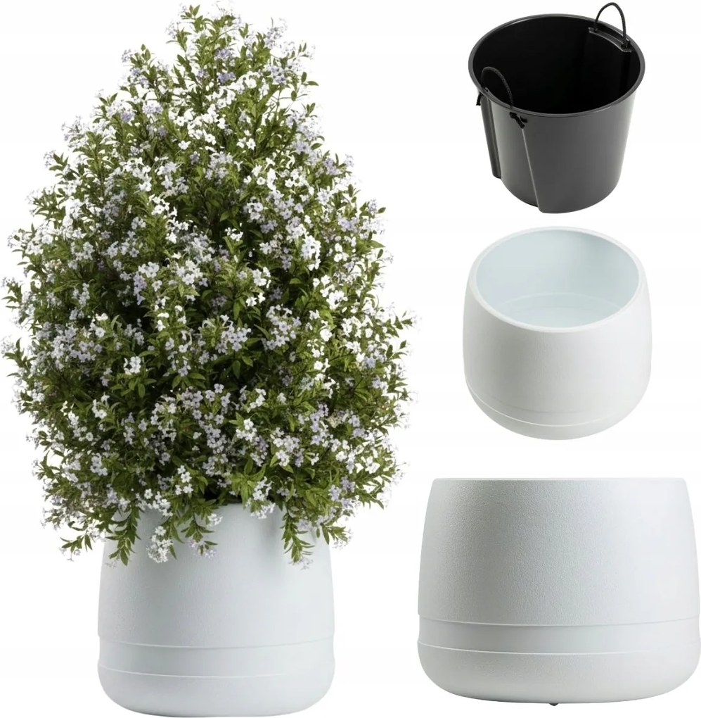 Virágtartó Fehér Kerti műanyag virágtartó betéttel teraszra erkélyre fedő