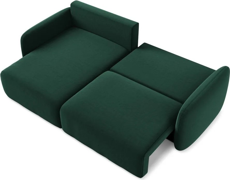 Sötétzöld bársony kinyitható-tárolóhelyes sarokkanapé (bal oldali-heverő résszel) Kalena – Makamii