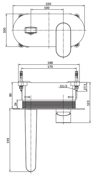 Cersanit S951-330-Mosdócsap rejtett beépítéshez CREA fényezett króm