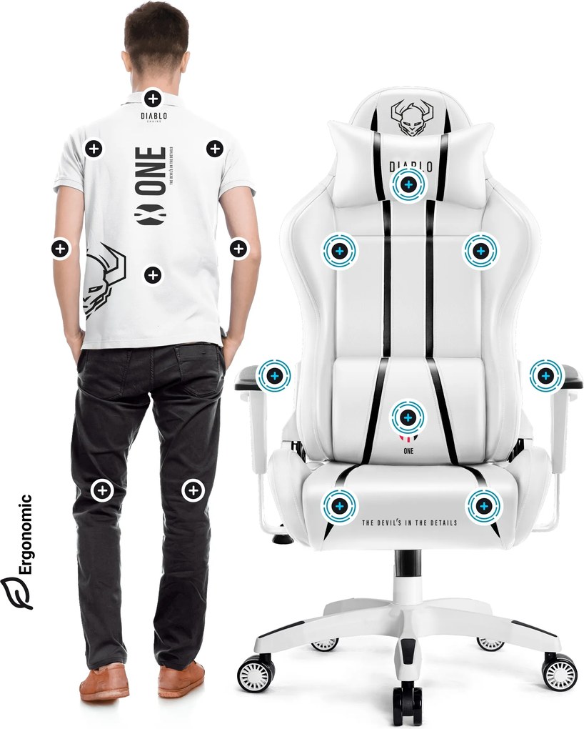 Gamer szék műbőr King Size, fehér-fekete: Diablo X-One 2.0