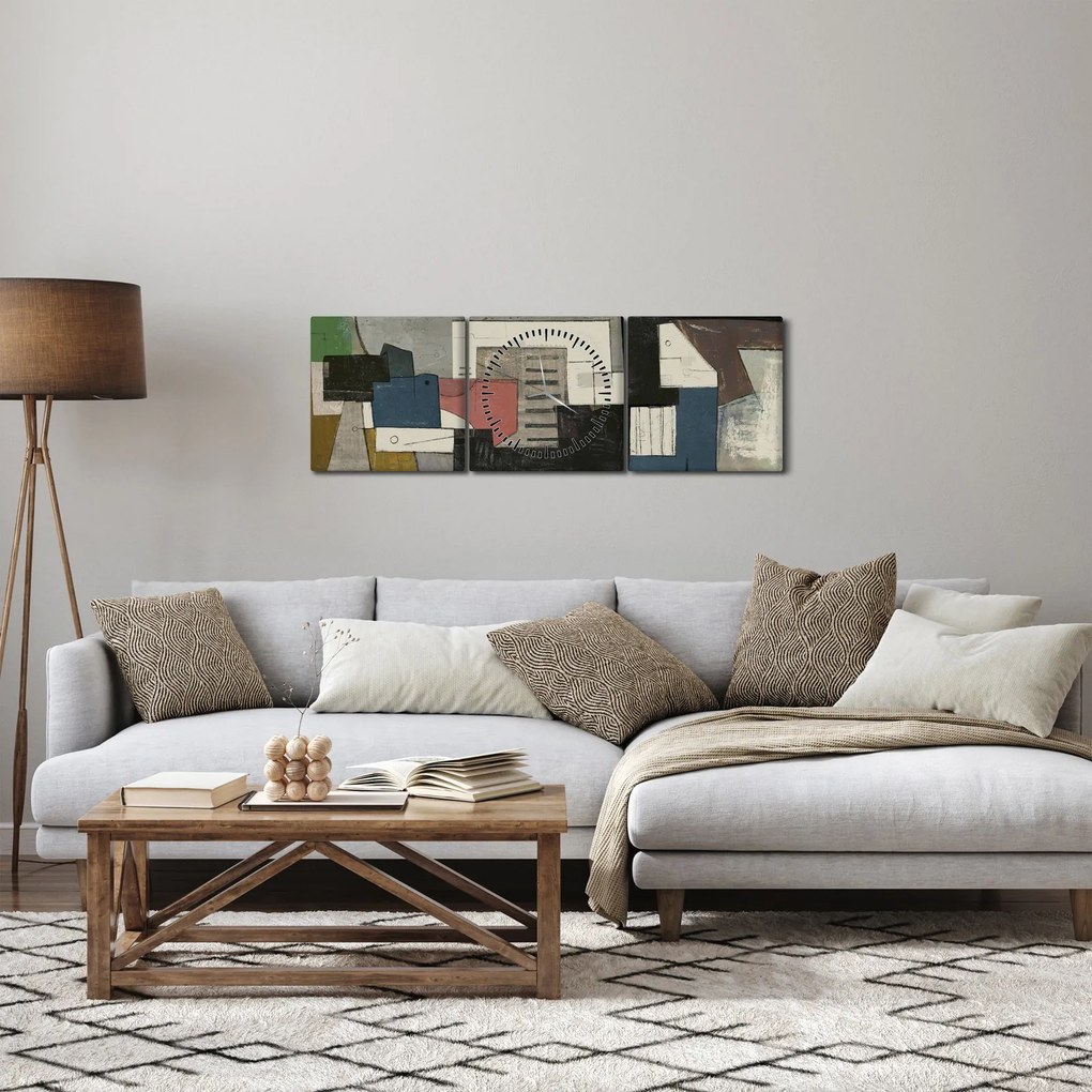 Kép - absztrakció, kubizmus (órával) (90x30 cm)