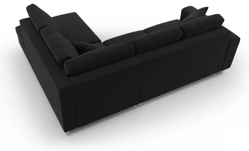 Fekete bársony kinyitható tárolóhelyes sarokkanapé (jobb oldali-L alakú) Kyoto – Cosmopolitan Design