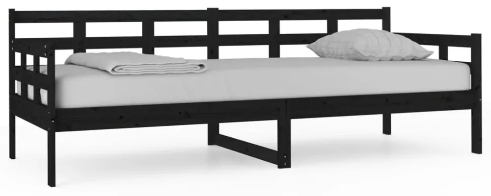 fekete tömör fenyőfa kanapéágy 80x200 cm