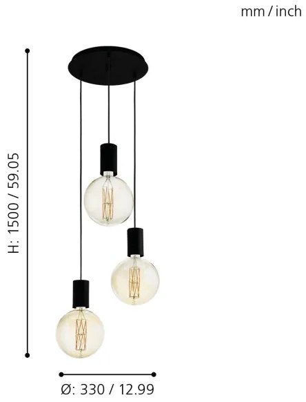 Eglo 98663 - Csillár zsinóron POZUETA 3xE27/40W/230V