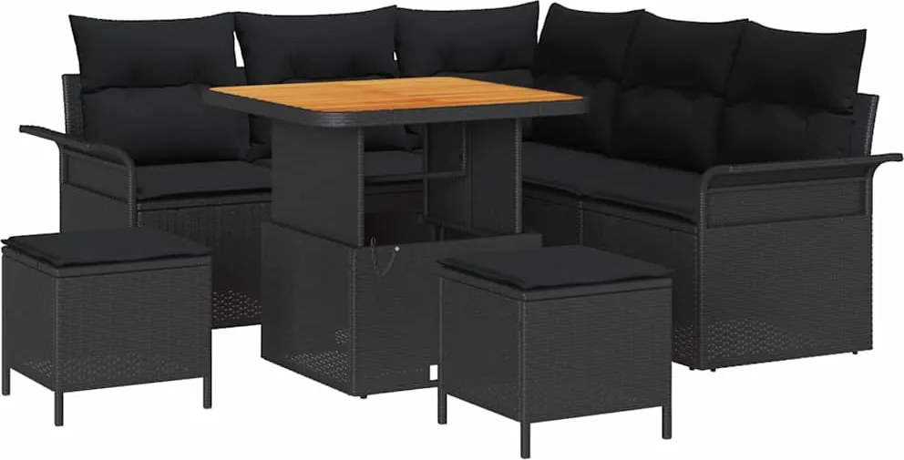 vidaXL Kerti Kanapé Szett párnával tárolóval párnával 8 pcs Fekete