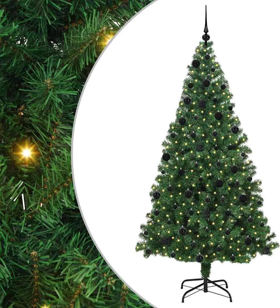 vidaXL Mű karácsonyfa 300 LED-del Zöld 210 cm PVC és Acél és Műanyag