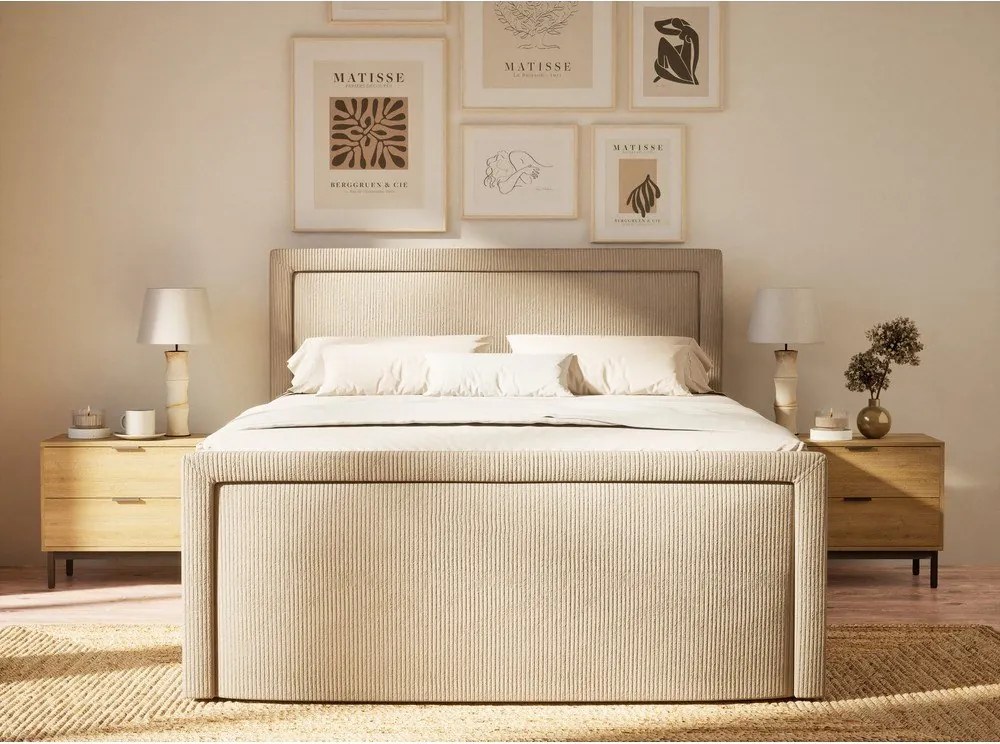 Bézs ágyneműtartós boxspring ágy 180x200 cm Fresco – Maison de Rêve