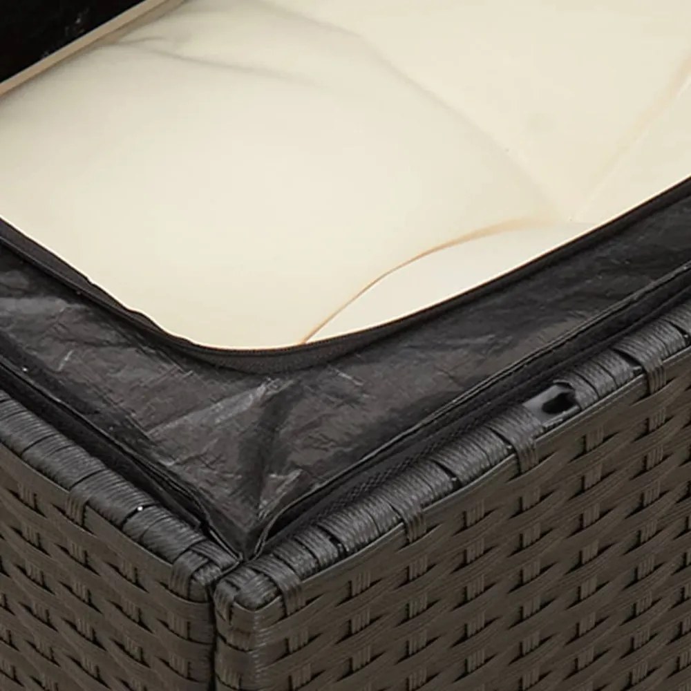 vidaXL fekete polyrattan karfa nélküli kerti kanapé párnával