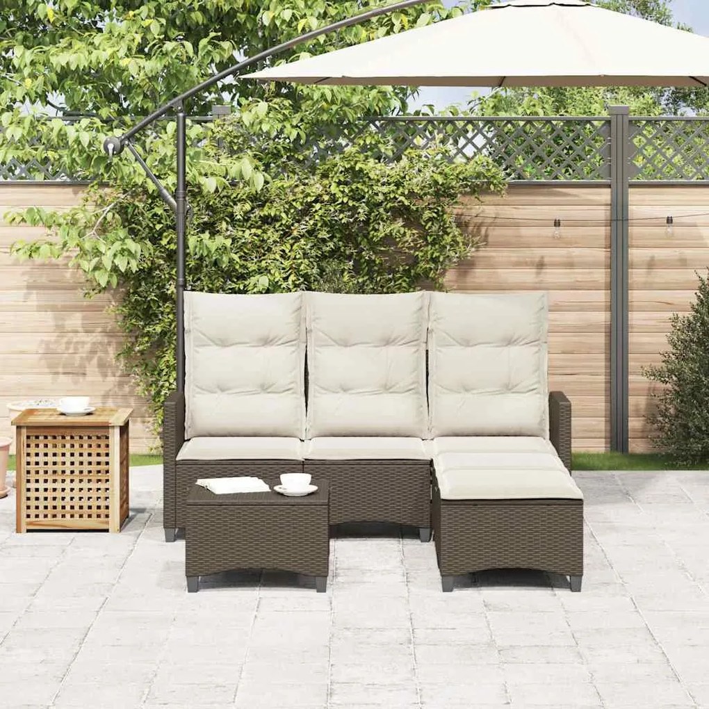 3 részes barna polyrattan kerti ülőgarnitúra párnával L-alakú