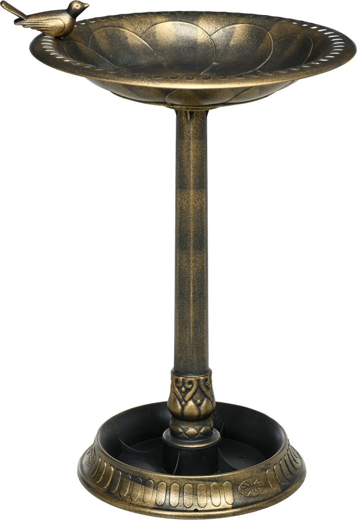 Outsunny Kerti Madárfürdő Kültéri 72 cm Magasságú Madáretető 2 Szintes Tartályokkal, Retro és Elegáns Dizájn, Kültéri Madáritató Bronz | Aosom