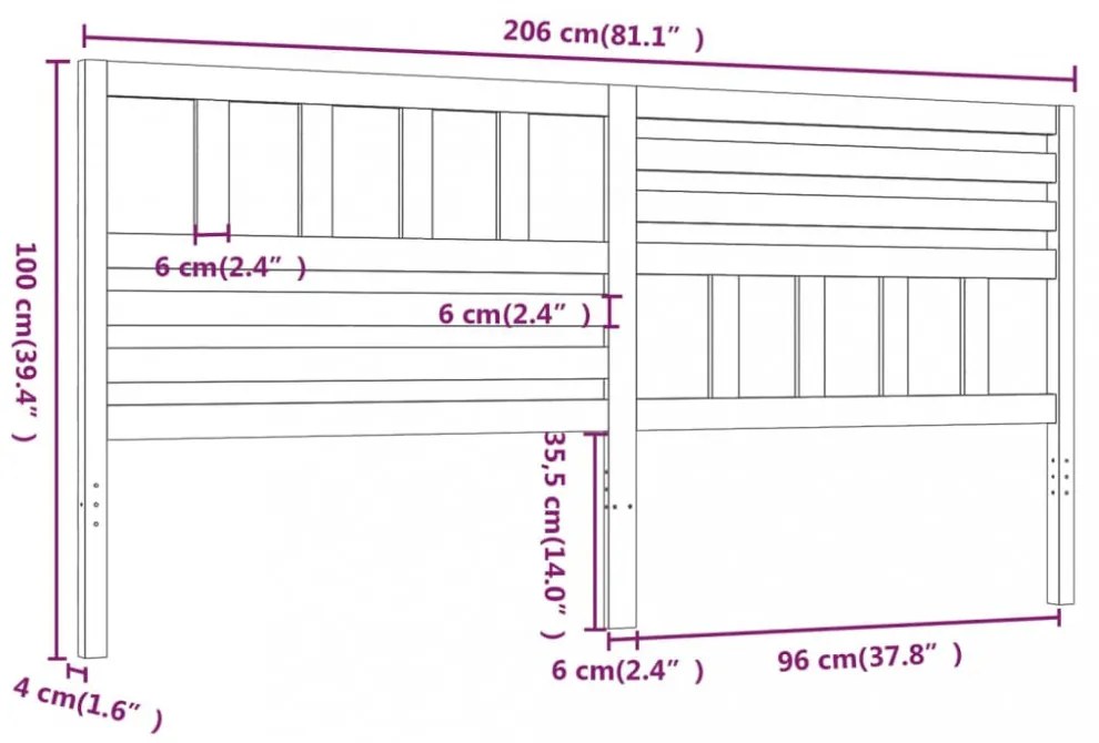 szürke tömör fenyőfa ágyfejtámla 206 x 4 x 100 cm