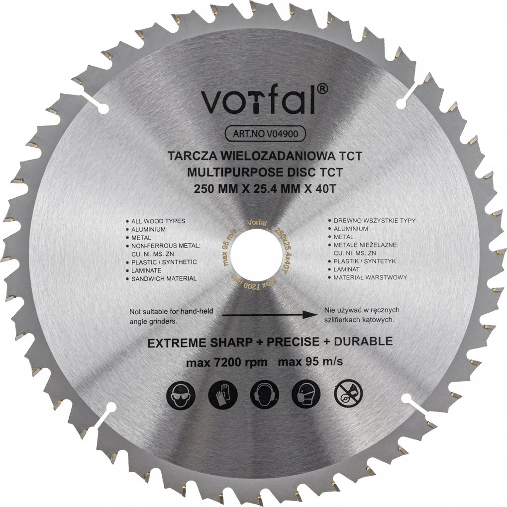 Vágótárcsa Többcélú Fűrész Tct 250X25,4X40T Fém Fa Kompozit