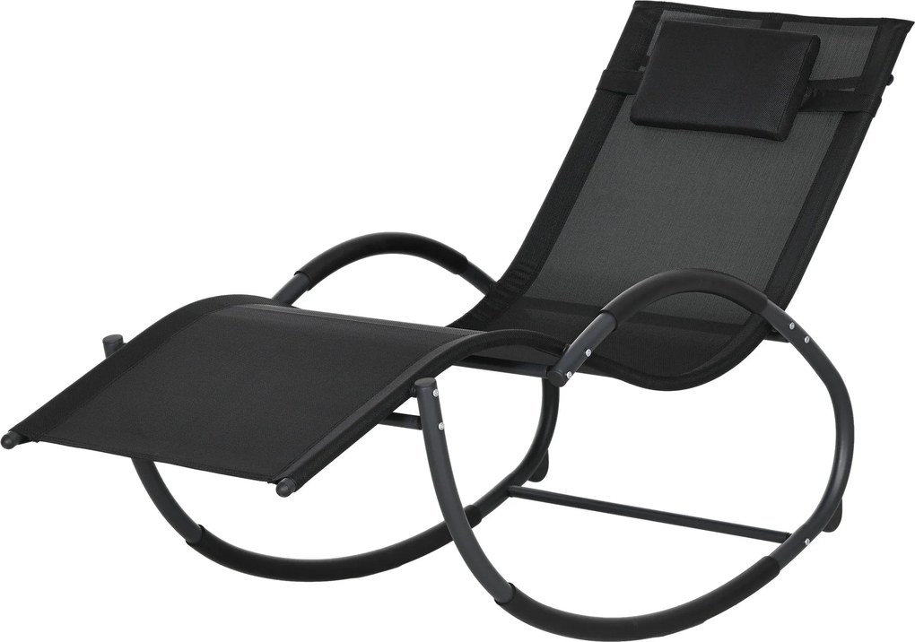 Outsunny Fűszeres Ringató Szék Fejtámaszos Kartámlával és Fém Vázszerkezettel 120 kg Teherbírás Indoor és Outdoor 155x61x88 cm Fekete | Aosom