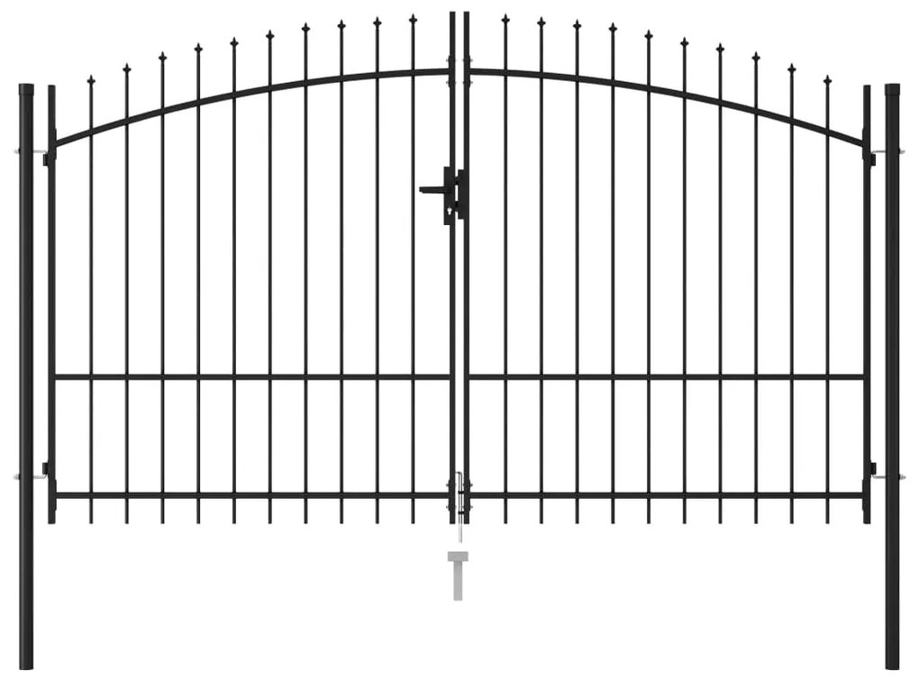 vidaXL fekete acél lándzsahegy tetejű kétajtós kerítéskapu 3 x 1,75 m